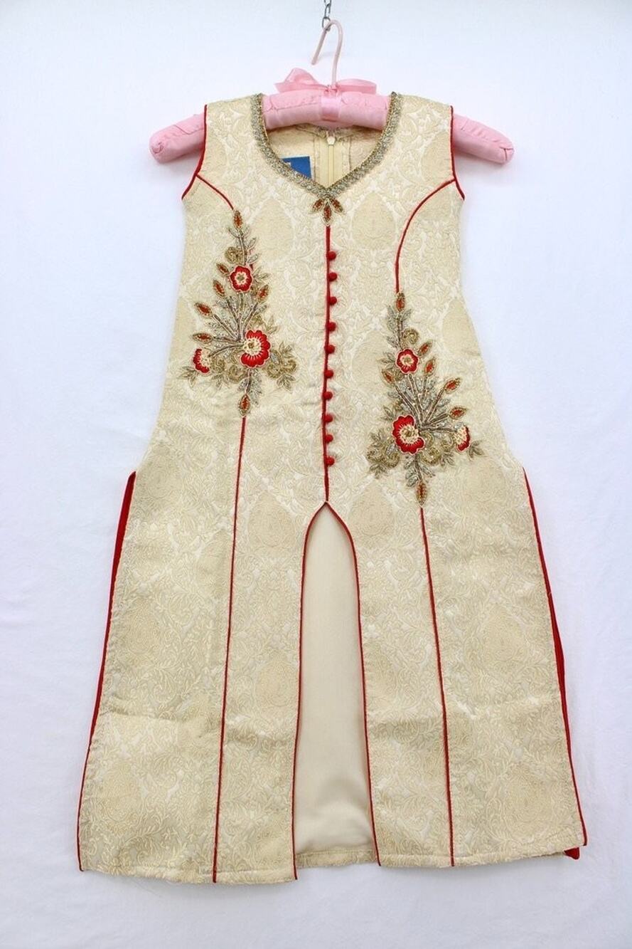 Girls Kurti Tunic Dress NWT XS Gold Brocade Red Embroidered Pakistani Indian